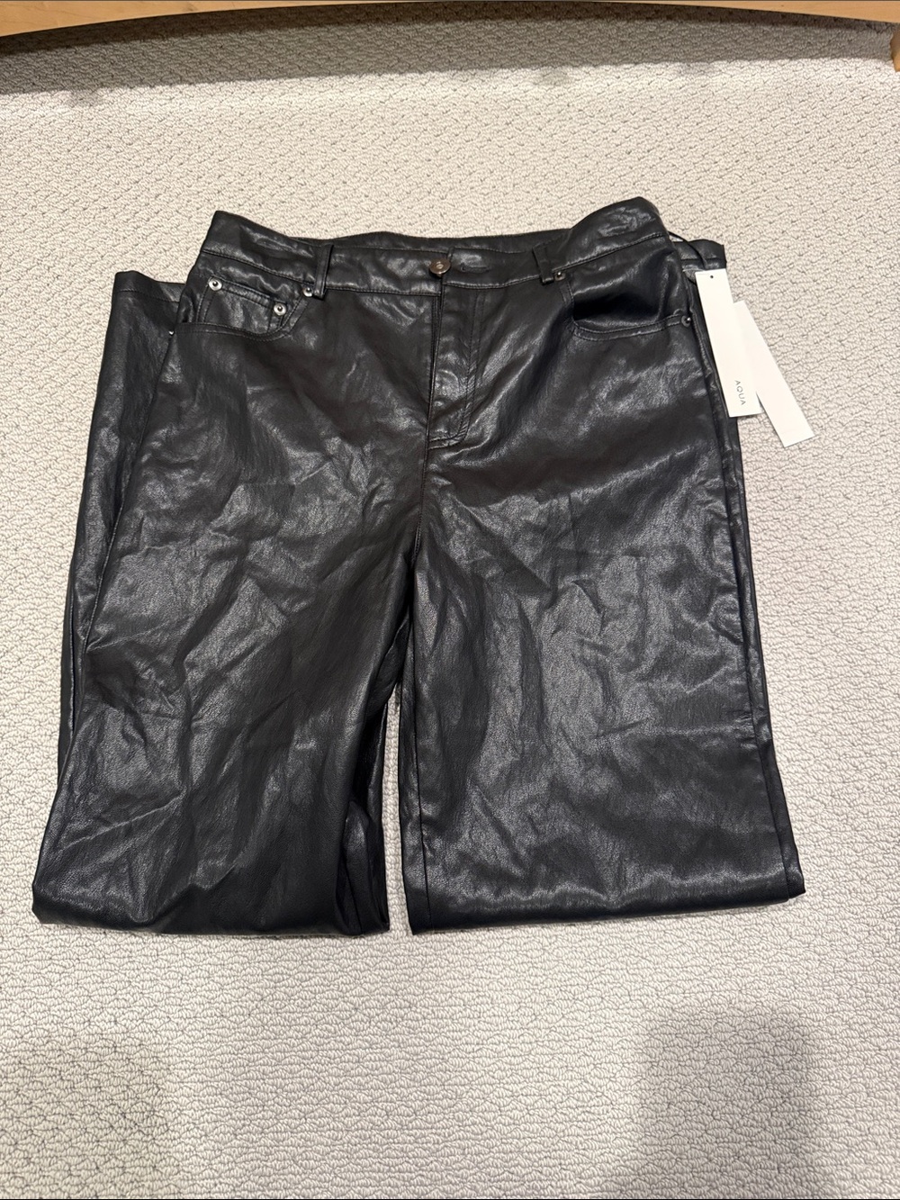 Aqua Black Faux Leather Pants